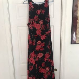 Size 22 Torrid, floor length red flower dress.